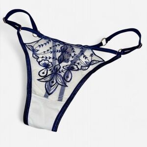 NEW Sheer Mesh Embroidered Thong - Medium
